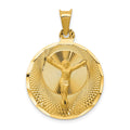 14K Polished Diamond-cut Corpus Circle Pendant, 33 x 23 mm