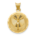 14K Polished Diamond-cut Corpus Circle Pendant, 23.5 x 16 mm