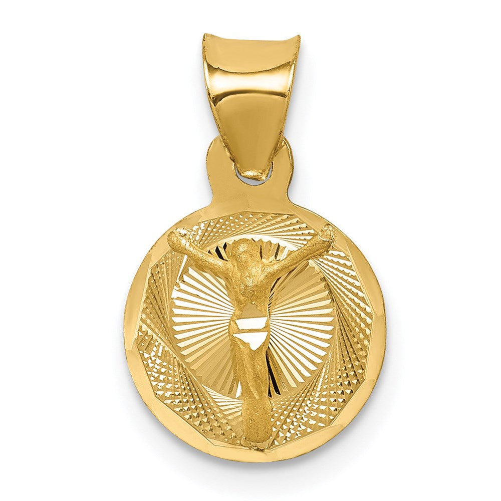 14K Polished Diamond-cut Corpus Circle Pendant, 17 x 10.5 mm
