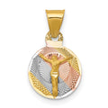 14K with Rose and White Rhodium Diamond-cut Corpus Circle Pendant, 17 x 10.5 mm