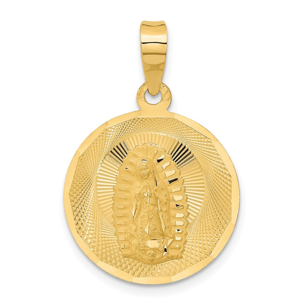14K Polished Diamond-cut Solid Our Lady Of Guadalupe Round Pendant, 28.5 x 19.75 mm