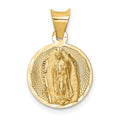14K Polished Diamond-cut Semi-solid Our Lady Of Guadalupe Round Pendant, 13.07 x 12.85 mm