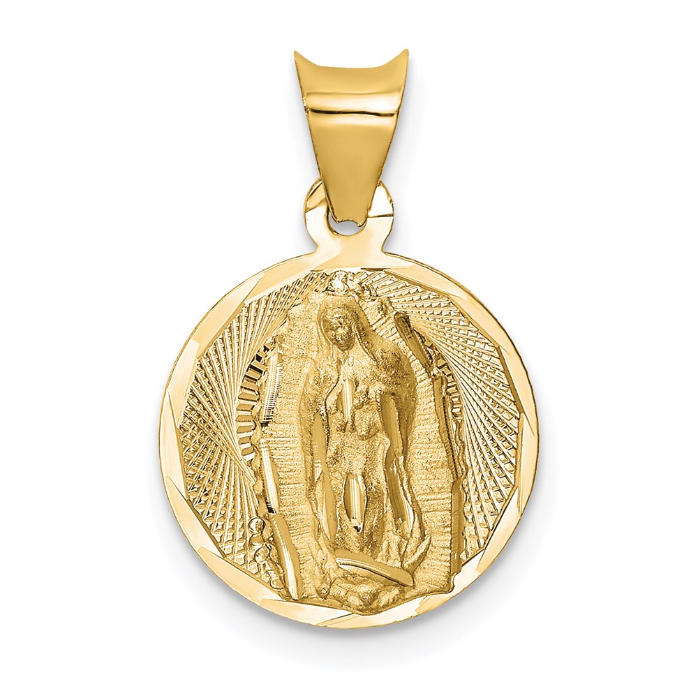14K Polished Diamond-cut Semi-solid Our Lady Of Guadalupe Round Pendant, 13.07 x 12.85 mm