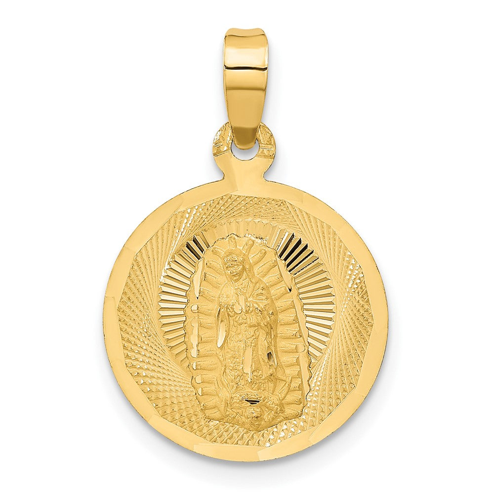 14K Polished Diamond-cut Solid Our Lady Of Guadalupe Round Pendant, 24 x 16.75 mm