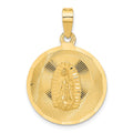 14K Polished Diamond-cut Large Solid Our Lady Of Guadalupe Round Pendant, 33 x 23.5 mm