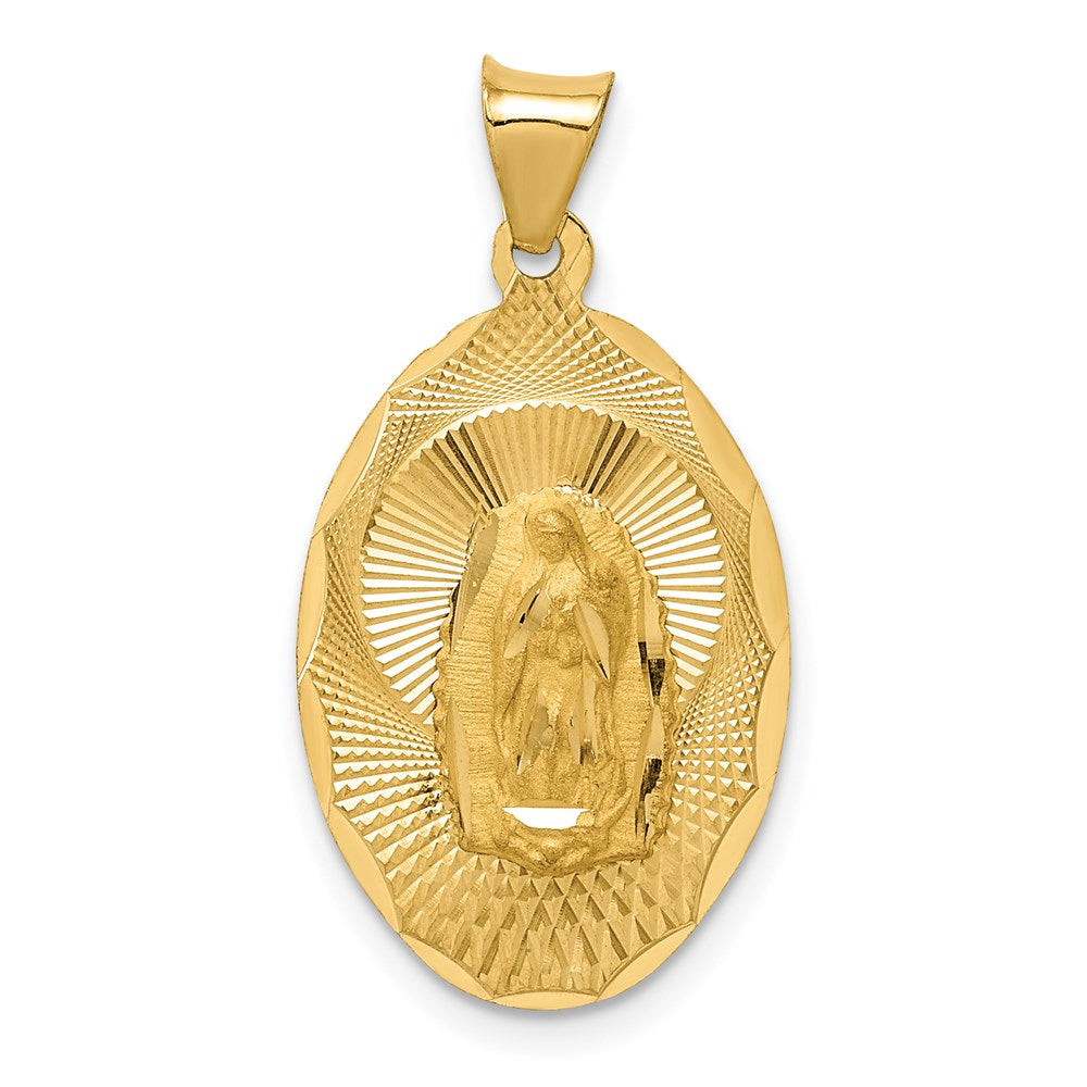14K Polished Diamond-cut Solid Our Lady Of Guadalupe Oval Pendant, 27.8 x 15 mm