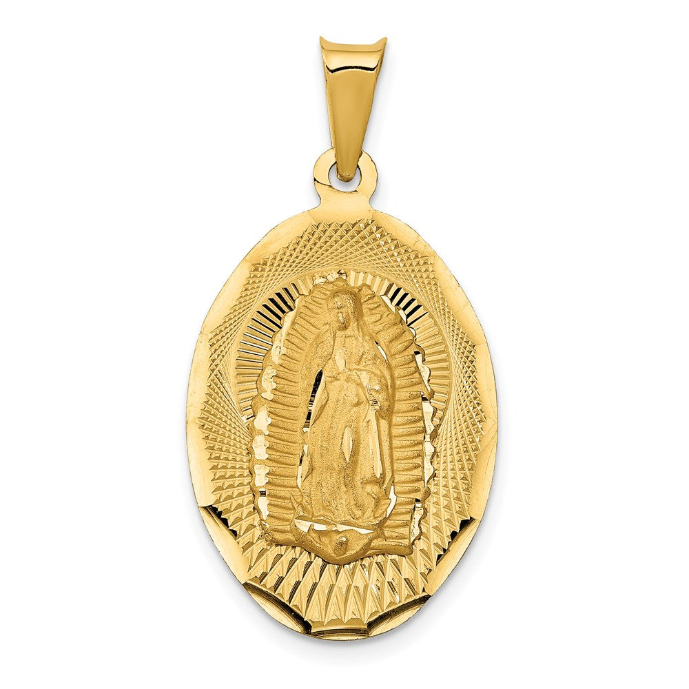 14K Polished Diamond-cut Solid Our Lady Of Guadalupe Oval Pendant, 34 x 18 mm