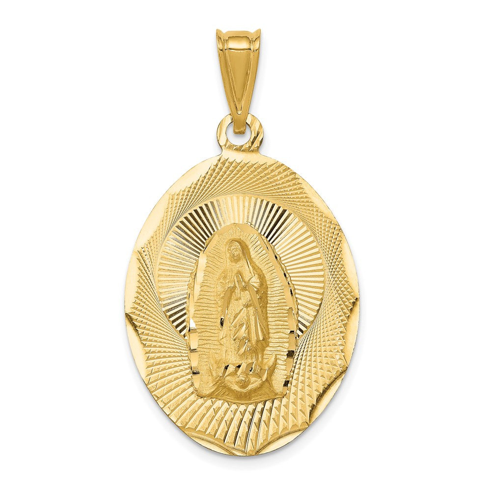 14K Polished Diamond-cut Solid Large Our Lady Of Guadalupe Oval Pendant, 41 x 22.8 mm