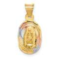 14K with Rose and White Rhodium Diamond-cut Solid Our Lady Of Guadalupe Oval Pendant, 21 x 10 mm