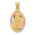 14K with Rose and White Rhodium Diamond-cut Solid Our Lady Of Guadalupe Oval Pendant, 26.7 x 13 mm