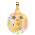 14K with Rose and White Rhodium Polished Diamond-cut Solid Large Our Lady Of Guadalupe Round Pendant, 34 x 23 mm