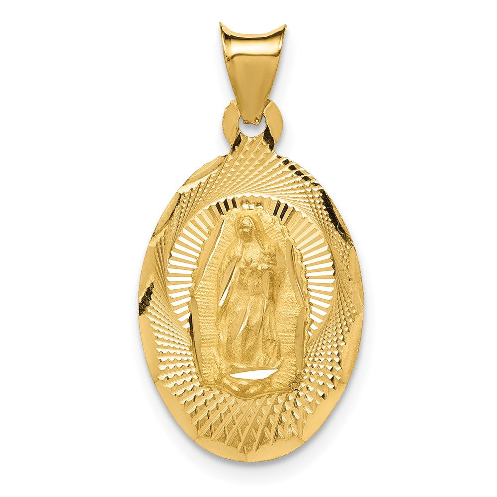 14k Polished and Satin Solid Our Lady of Guadalupe Oval Pendant, 26 x 13.65 mm