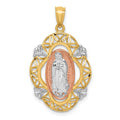 14K Two-tone with White Rhodium Our Lady of Guadalupe Pendant, 29.2 x 17.5 mm