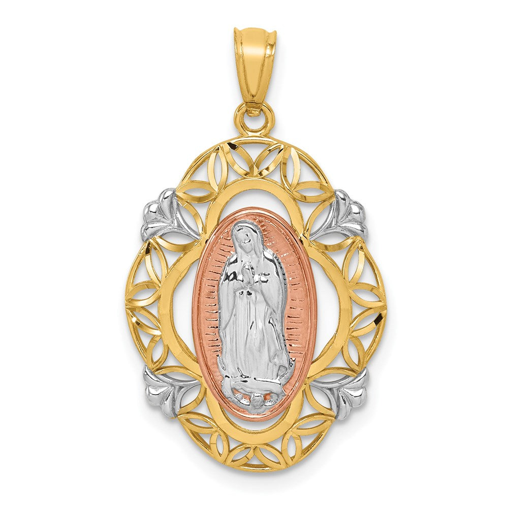 14K Two-tone with White Rhodium Our Lady of Guadalupe Pendant, 29.2 x 17.5 mm
