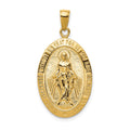 14k Polished and Satin Solid Miraculous Medal Oval Pendant, 32.65 x 16.5 mm