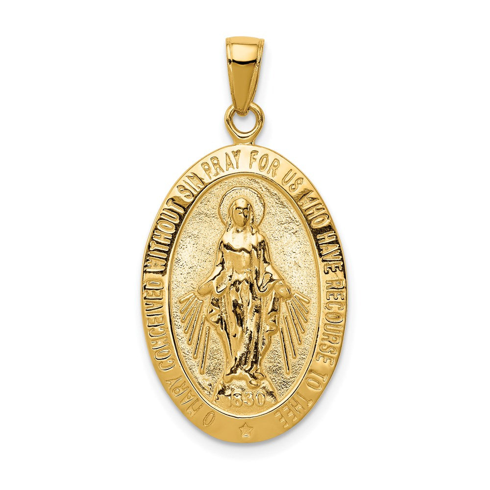 14k Polished and Satin Solid Miraculous Medal Oval Pendant, 32.65 x 16.5 mm