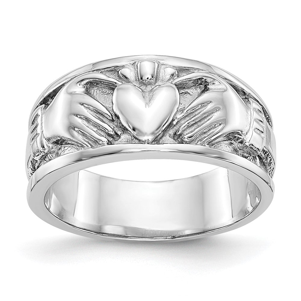 14k White Gold Claddagh Band, Size 6