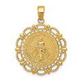 14K Polished Solid Large Miraculous Medal With Scallop Frame Round Pendant, 31 x 23 mm