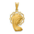 14k Satin and Polished Diamond-cut Virgin Mary Scalloped Edge Pendant, 30.5 x 16 mm