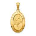 14k Polished and Satin Hollow Saint Anthony Oval Medal Pendant, 31.5 x 15.25 mm
