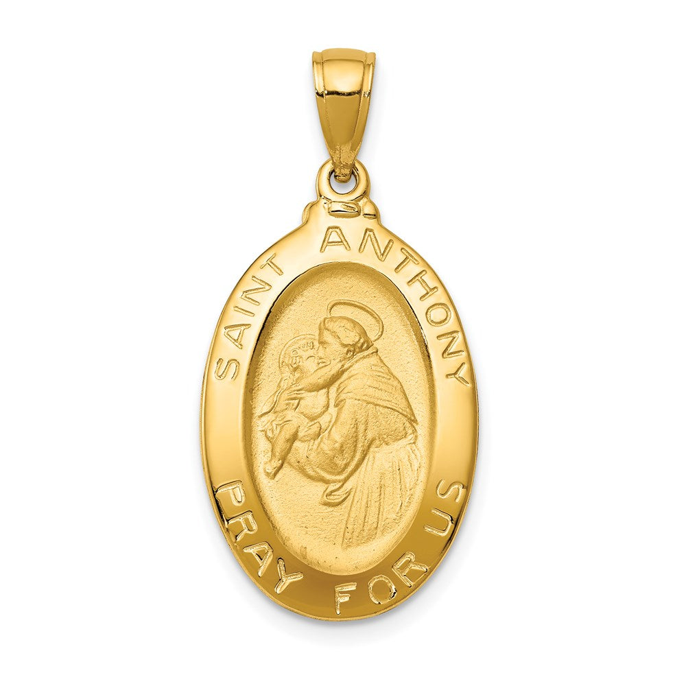 14k Polished and Satin Hollow Saint Anthony Oval Medal Pendant, 31.5 x 15.25 mm