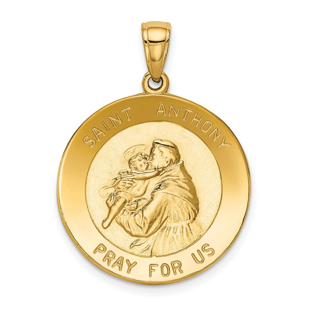 14k Polished Solid Saint Anthony Large Round Medal Pendant, 29.5 x 22 mm