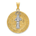 14k and White Rhodium Solid Large St. Benedict Medal Pendant, 34.5 x 24.8 mm