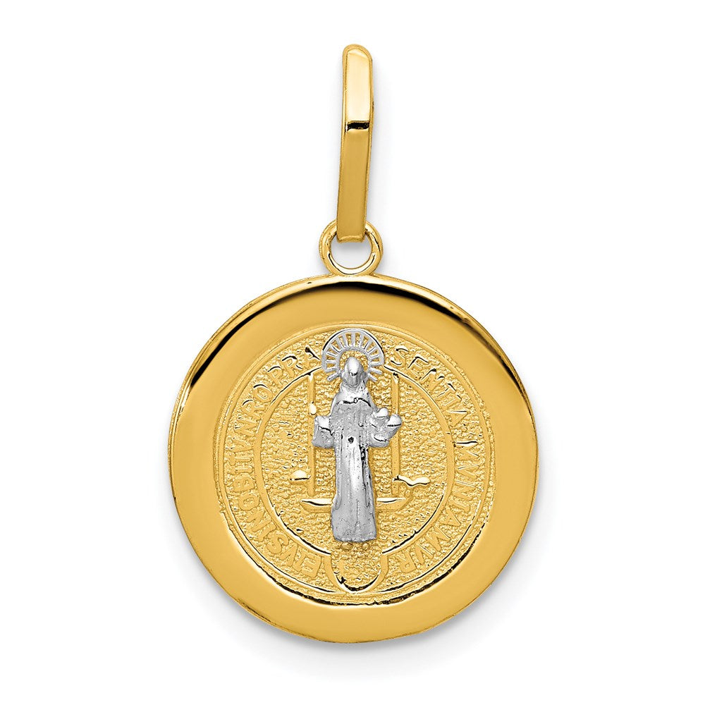 14k and White Rhodium Solid St. Benedict Medal Round Pendant, 22 x 14 mm