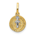 14k and White Rhodium Solid St. Benedict Medal Round Pendant, 17.75 x 10 mm