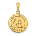 14K Polished Solid Saint Francis Medal Round Pendant, 22 x 14.4 mm