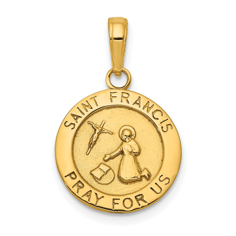 14K Polished Solid Saint Francis Medal Round Pendant, 22 x 14.4 mm
