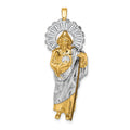 14K and White Rhodium CZ Polished Diamond-cut St. Jude Thaddeus Pendant, 39 x 15.5 mm