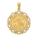 14k Polished Solid St. Michael Medal Scalloped Edge Round Pendant, 33 mm