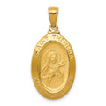 14k Polished and Satin Solid St Theresa Medal Oval Pendant, 29 mm