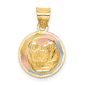 14K with Rose and White Rhodium Diamond-cut Baptism Round Pendant, 19 mm