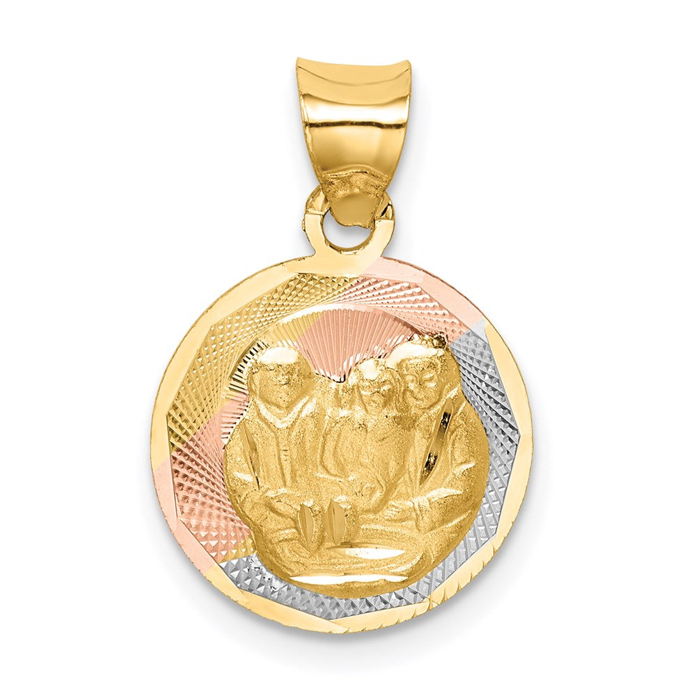 14K with Rose and White Rhodium Diamond-cut Baptism Round Pendant, 19 mm