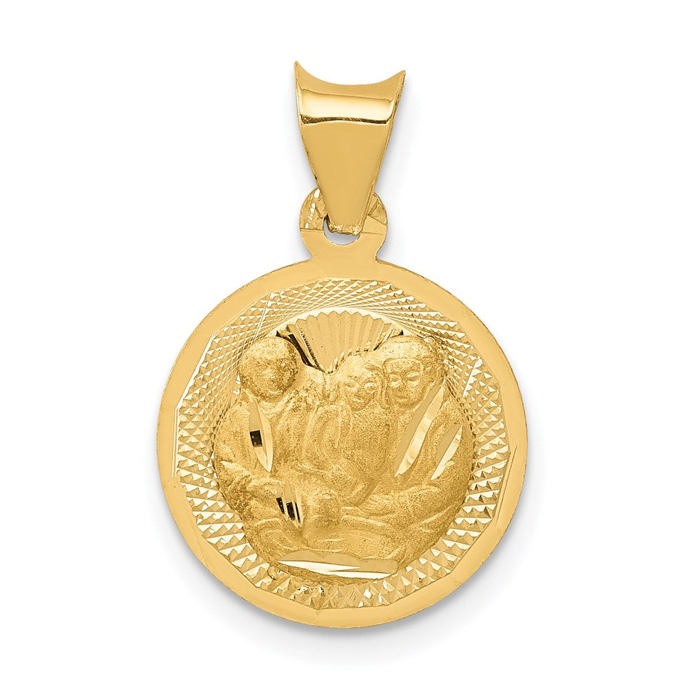 14k Polished and Diamond-cut Baptism Round Pendant, 19 mm