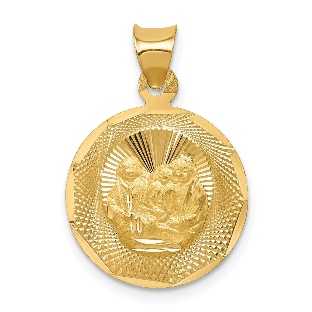 14k Polished and Diamond-cut Baptism Round Pendant, 22 mm