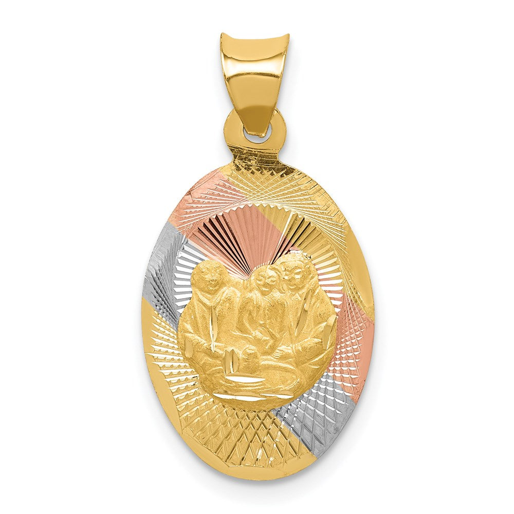 14K with Rose and White Rhodium Diamond-cut Baptism Oval Pendant, 24 mm