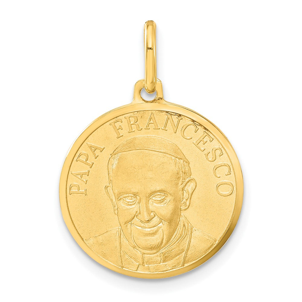 14k Yellow Gold Polished and Satin Papa Francesco Medal Pendant, 26 x 18.3 mm