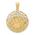 14k Polished Diamond-cut Angel Medal Round Pendant, 28 mm