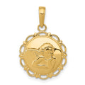 14K Polished Angel On Round Scallop Frame Pendant, 23.75 mm