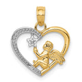 14K and White Rhodium Angel in Heart with Star Pendant, 17 mm