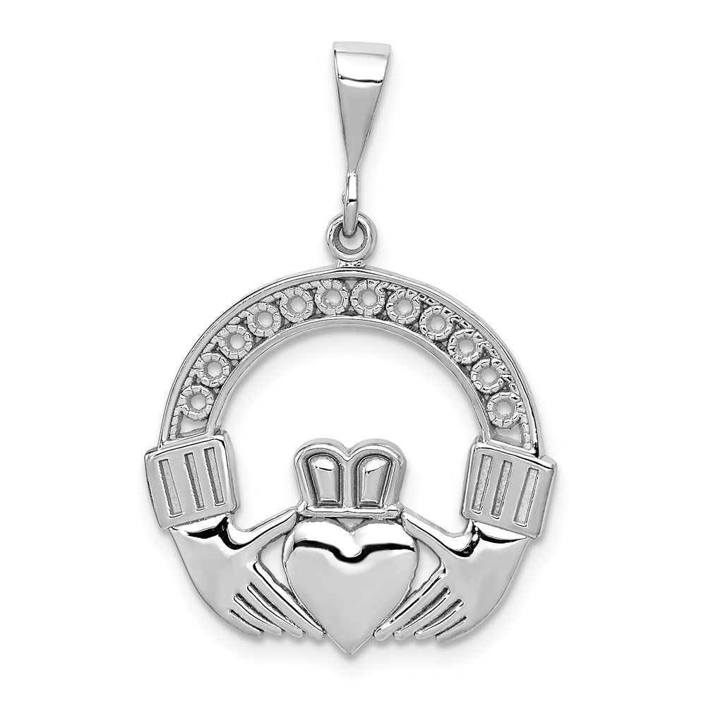 14k White Gold Claddagh Pendant, 33 x 22 mm