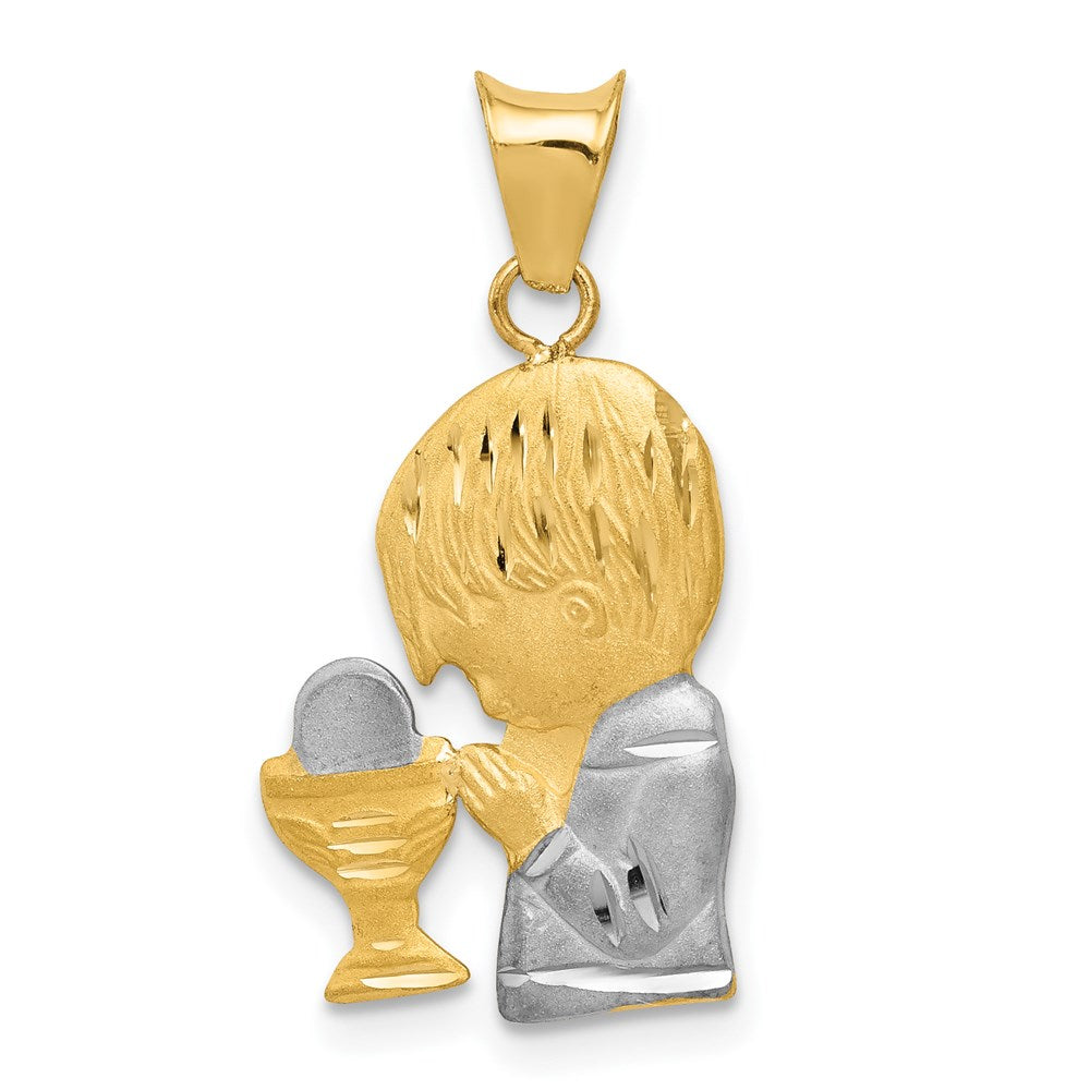 14K and White Rhodium Diamond-cut Boy Communion Semi-solid Pendant, 23 mm