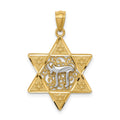 14k Two-tone Gold Polished Star of David with Chai Pendant, 28 mm