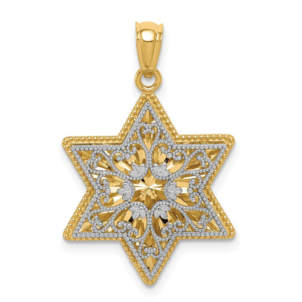 14K Two-Tone Polished Reversible Filigree Star Of David Pendant, 26 mm