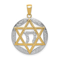 14K and White Rhodium Star of David with Chai LOVE LIFE HOPE JOY FAITH PEACE Round Pendant, 30 mm