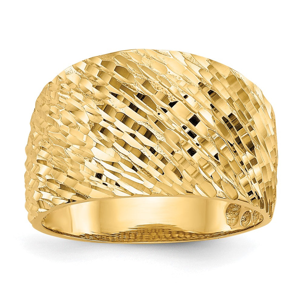 14K Polished and Textured Diamond-cut Dome Ring, Size 7