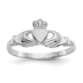 14k White Gold Polished and Satin Claddagh Ring, Size 6.5